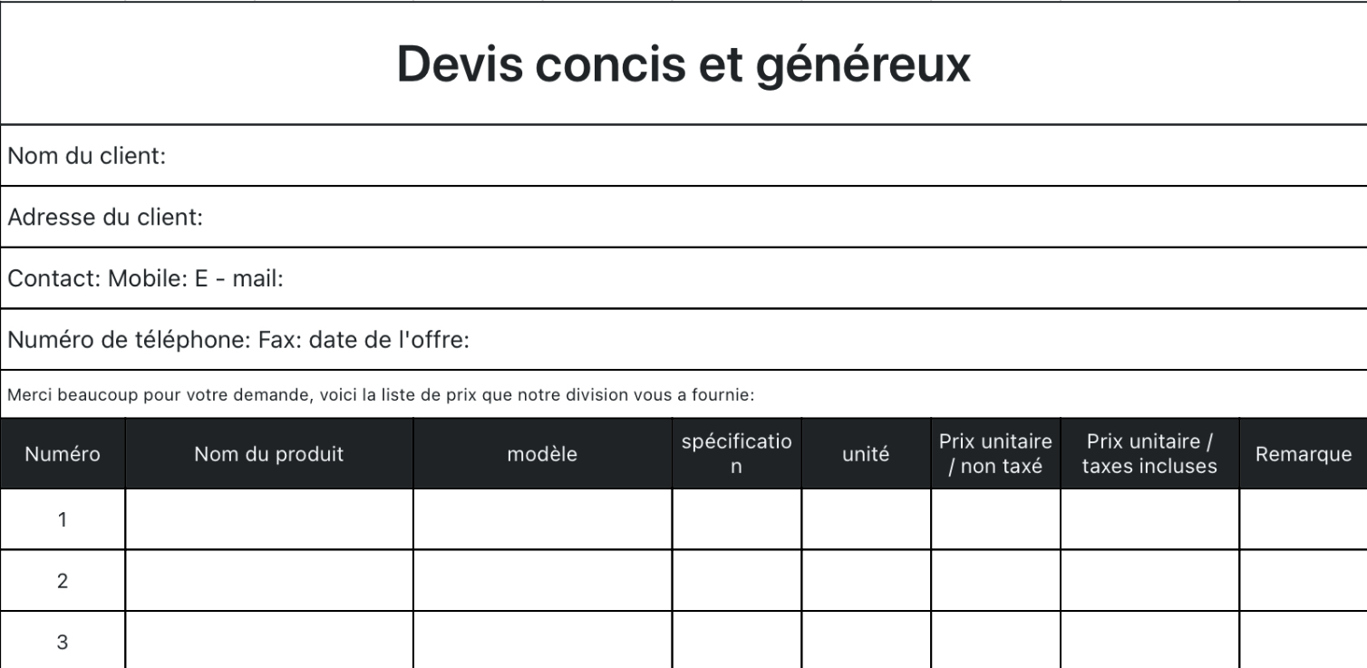 Devis concis et généreux